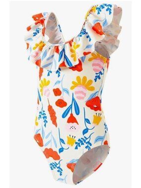 Angel Season Girls Floral One-Piece Swimsuit w/Ruffle Straps, UPG50 Size 6,NWT